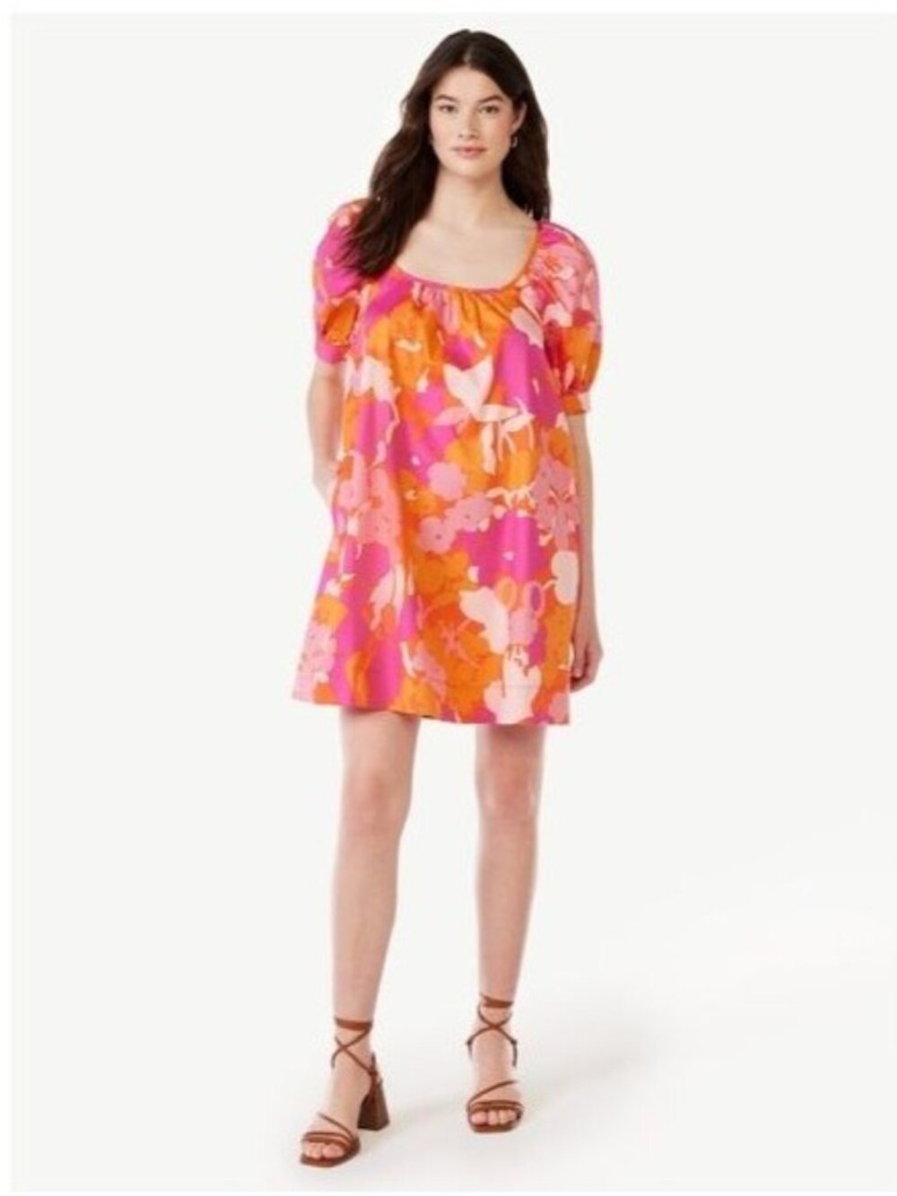 Free Assembly Womens Floral Puff Sleeve Dress XL 100% Cotton - Picture 1 of 8